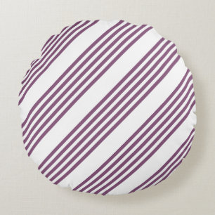 Mauve purple and white five stripes pattern round pillow