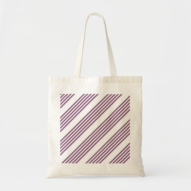 Mauve purple and white five stripes pattern tote bag (Front)