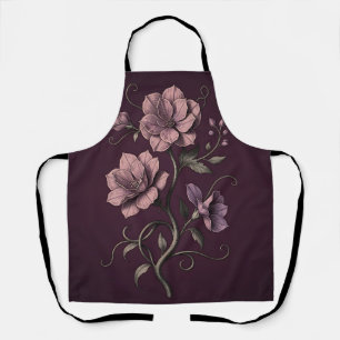 Mauve Purple Anemone Flower Dark Botanical Apron