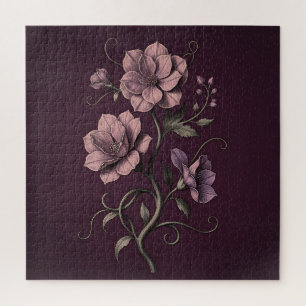 Mauve Purple Anemone Flower Dark Botanical Jigsaw Puzzle