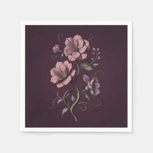 Mauve Purple Anemone Flower Dark Botanical Napkins
