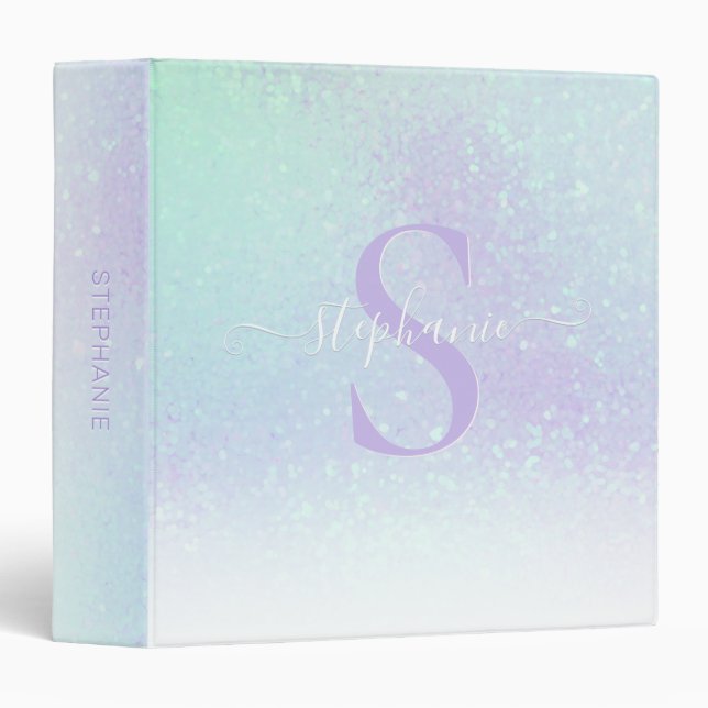 Mauve Purple Aqua Pastel Iridescent Sparkle Girly 3 Ring Binder (Front/Spine)