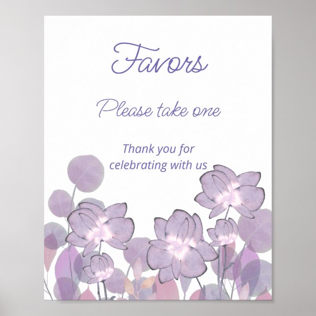 Mauve purple blush floral Favors please take one   Poster (Front)