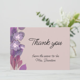 Mauve purple blush floral watercolor thank you card