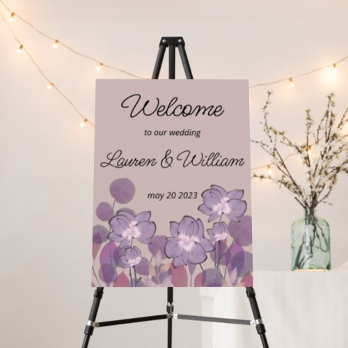 Mauve purple blush floral welcome to wedding  foam board