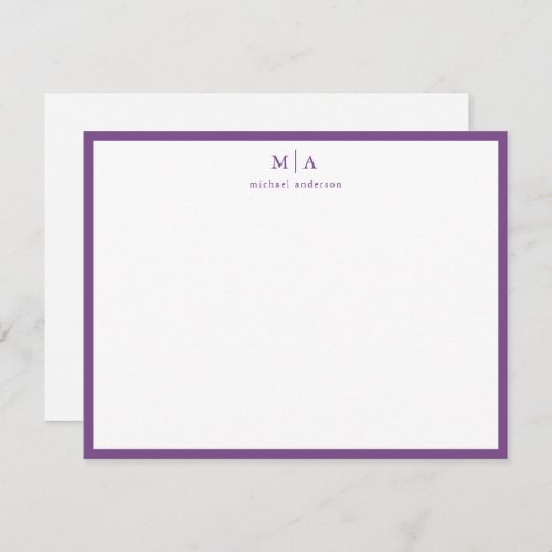 Mauve Purple Border Monogram Correspondence Card