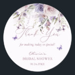 Mauve Purple Butterfly Bridal Shower Thank You Classic Round Sticker<br><div class="desc">Butterfly themed bridal shower thank you sticker.</div>