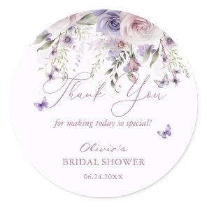 Mauve Purple Butterfly Bridal Shower Thank You Classic Round Sticker