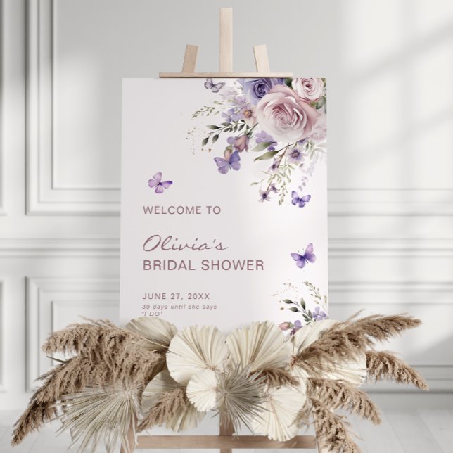 Mauve Purple Butterfly Bridal Shower Welcome Sign (Creator Uploaded)
