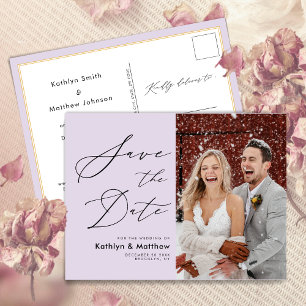 Mauve Purple Elegant Script Wedding Save The Date Announcement Postcard