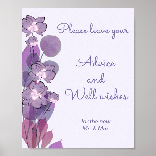Mauve purple floral Advice and Well wishes sign