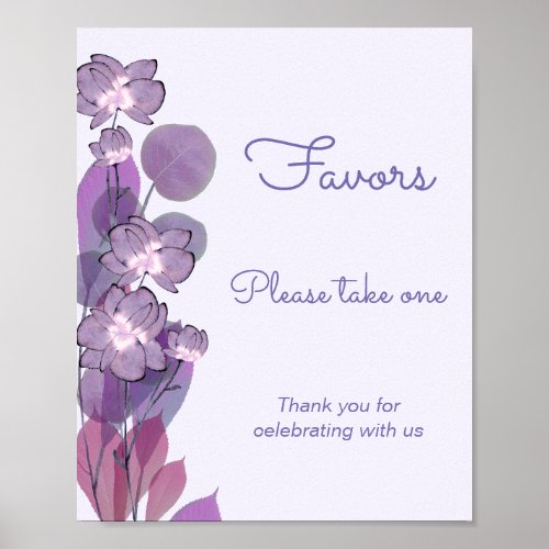 Mauve purple floral Favors please take one Poster