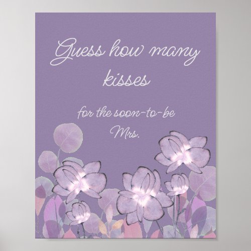 Mauve purple floral how many kisses bridal shower  poster