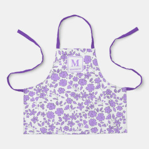 mauve purple Floral Monogrammed Apron