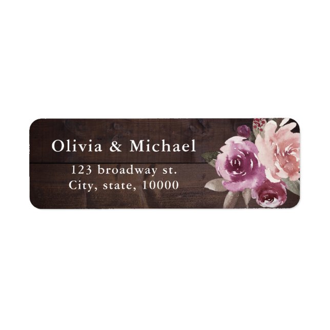 Mauve purple floral rustic return address label (Front)