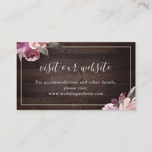 Mauve purple floral rustic website Insert card