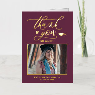 Mauve Purple Gold Script Chic Graduation Thank You Foil Greeting Card