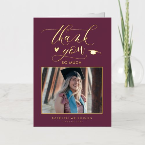 Mauve Purple Gold Script Chic Graduation Thank You Foil Greeting Card
