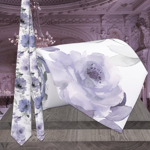 Mauve Purple Lavender Silver Eucalyptus Wedding Neck Tie