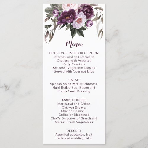 Mauve Purple Lavender Violet Floral Menu 