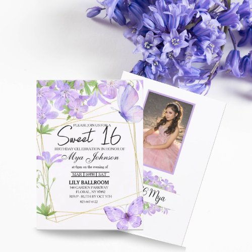 Mauve purple lily watercolor Sweet 16 Invitation
