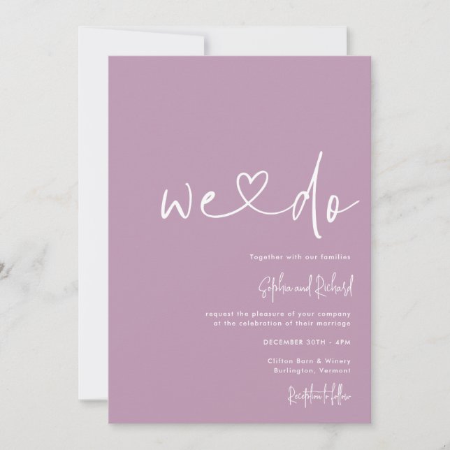 Mauve Purple Minimalist Script Modern Wedding Invitation (Front)