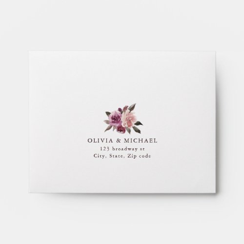 Mauve purple  mulberry floral rustic wedding RSVP Envelope