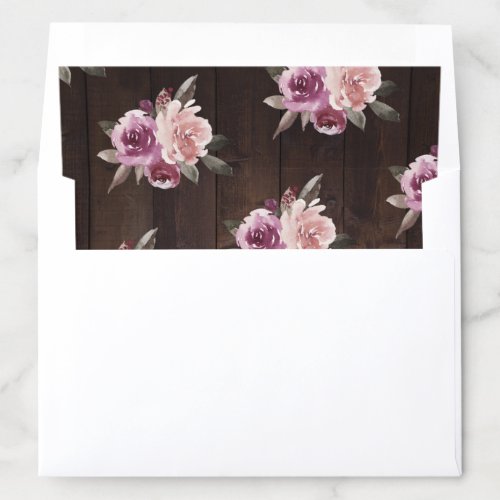 Mauve purple  mulberry floral rustic wood wedding envelope liner