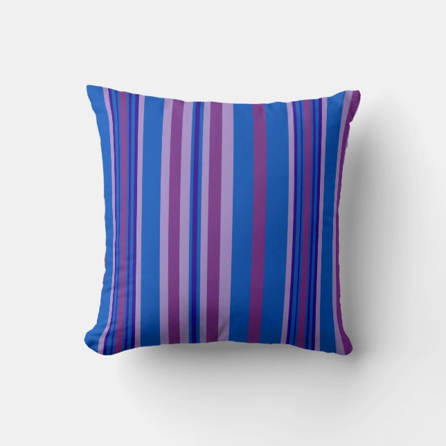Mauve, Purple, Navy, Blue Deckchair Stripes Throw Pillow (Front)