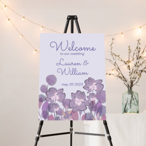 Mauve purple periwinkle floral welcome to wedding  foam board