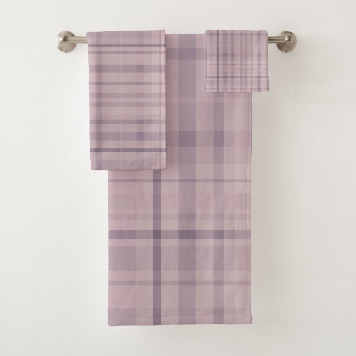 Mauve Purple Pink Plaid Pattern Bath Towel Set
