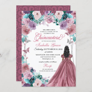 Mauve Purple Teal Pink Sunset Quinceanera  Invitation