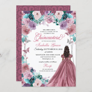 Mauve Purple Teal Pink Sunset Quinceanera Invitation