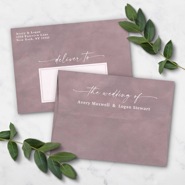 Mauve Purple Watercolor A7 5x7 Wedding Invitation Envelope (Creator Uploaded)