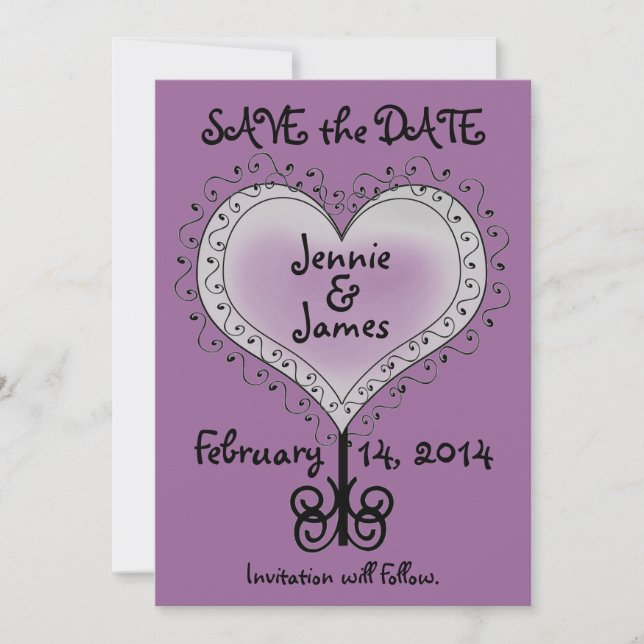 Mauve Purple Wedding Save the Date Card (Front)
