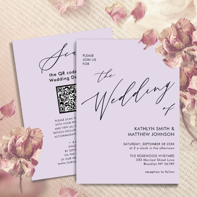 Mauve QR Code All In One Elegant Script Wedding Invitation (Creator Uploaded)