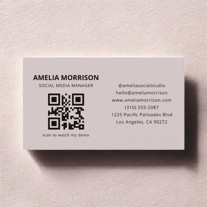Mauve QR Code Minimalist Professional Business Card