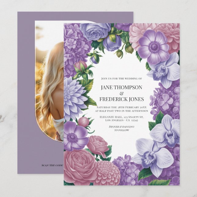 Mauve Quartz, Dusty Peony & Frosted Lilac Wedding Invitation (Front/Back)
