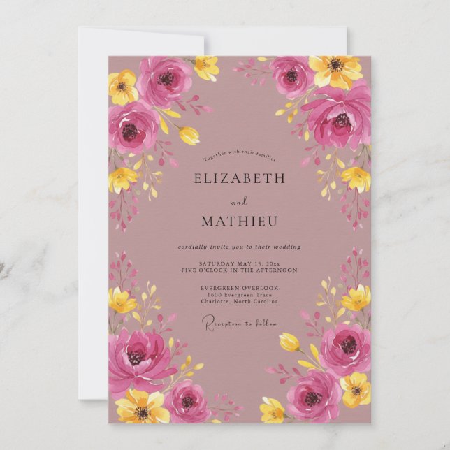 Mauve Radiant Botanical Spring Wedding Invitation (Front)