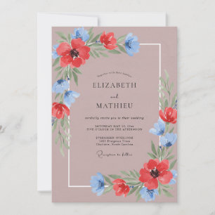 Mauve Red Wildflower Wedding Invitation