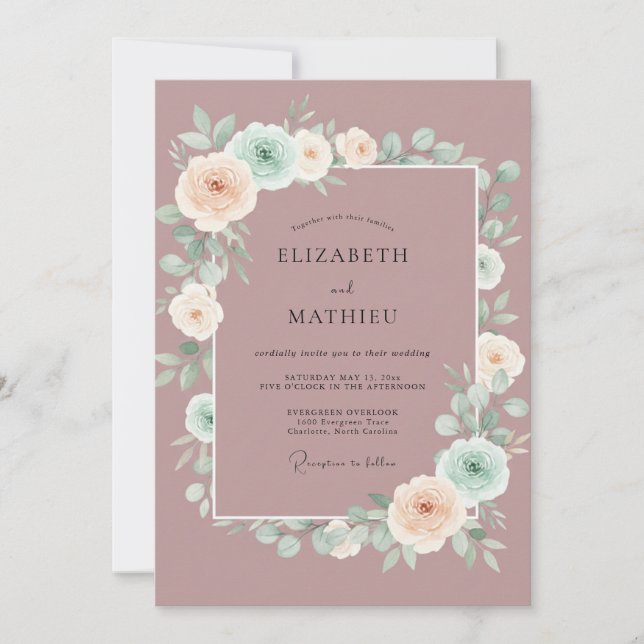 Mauve Refined Spring Wedding Invitation (Front)
