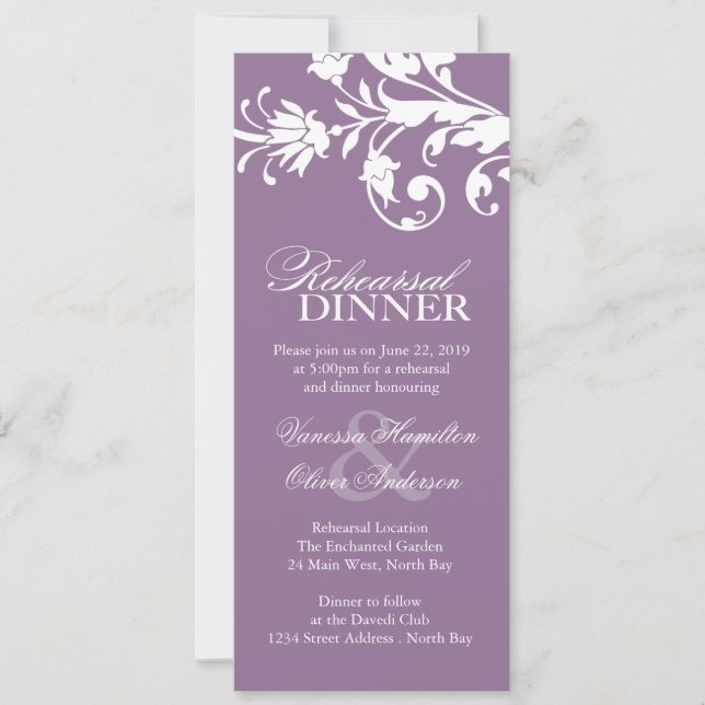 Mauve Rehearsal Dinner Invitations (Front)
