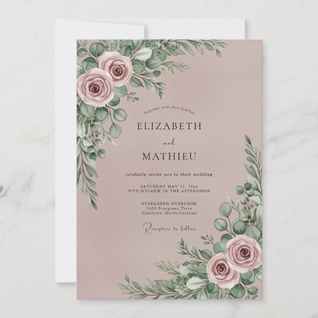 Mauve Romantic Botanical Wedding Invitation (Front)