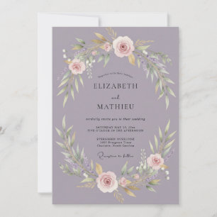 Mauve Romantic Floral Garland Wedding Invitation
