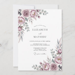 Mauve Romantic Floral Wedding Invitation
