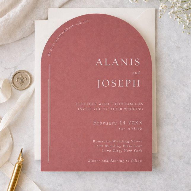 Mauve Romantic Old Money Modern Classic Wedding Invitation (Creator Uploaded)