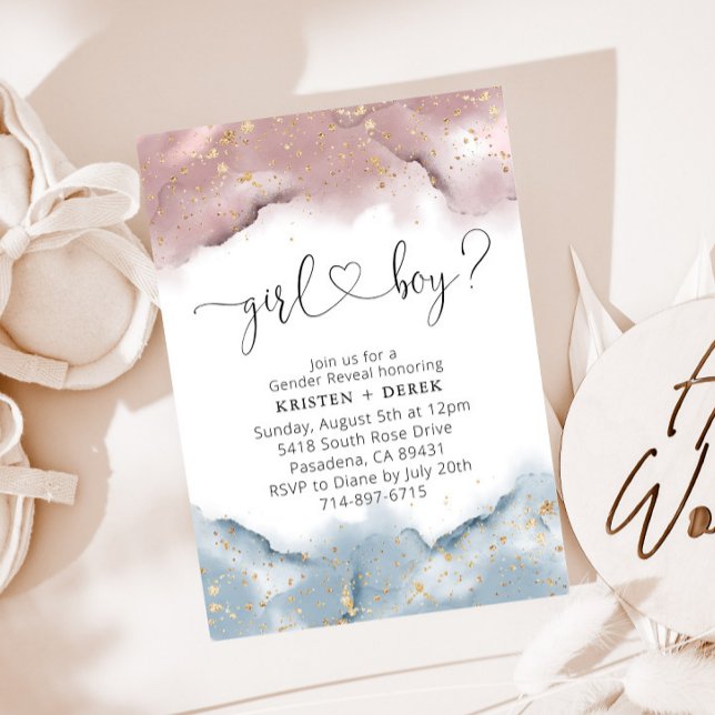 Mauve Rose and Dusty Blue Watercolor Gender Reveal Invitation (Creator Uploaded)