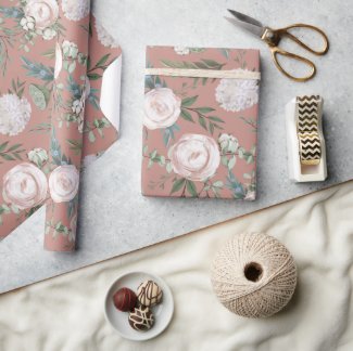 Mauve Rose and Lotus Pod Floral Art Wrapping Paper