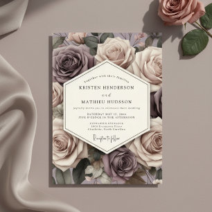 Mauve Rose Blossom Romance Wedding Invitation