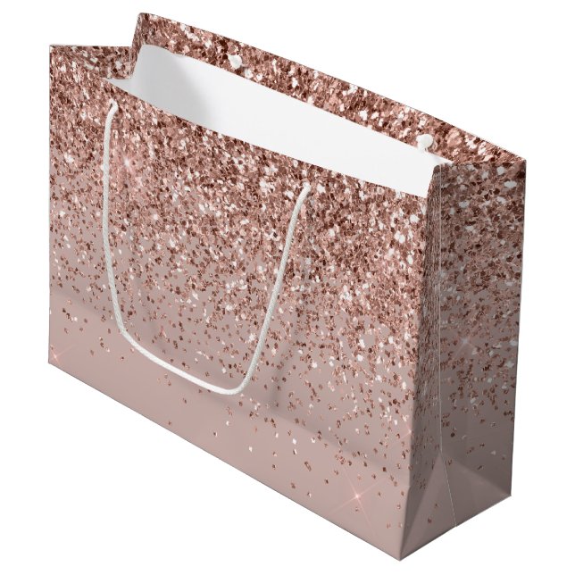 Mauve Rose Gold Glitter Sparkle Large Gift Bag (Front Angled)